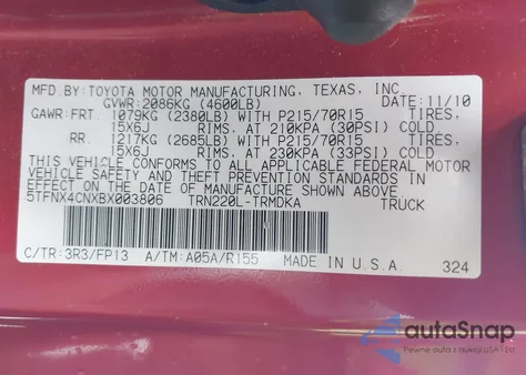 2011 Toyota Tacoma from USA, damaged, VIN 5TFNX4CNXBX003806